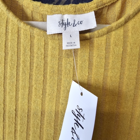 🆕 Style & Co Ribbed Midi Sweater Dress in Mustard size L - Picture 4 of 7